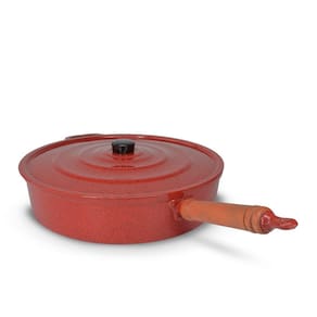 Frigideira Fundida Alumínio Batido Grosso Com Tampa 34cm - Vermelho