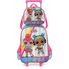 Kit Mochila de Rodinhas Lancheira Luxcel Lol Suprise Verde