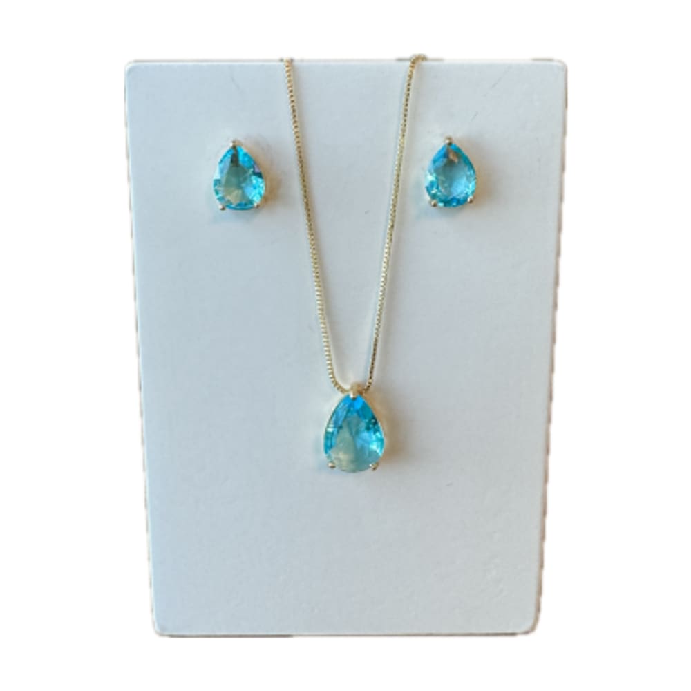 Conjunto Gota Azul Turmalina Banhado a Ouro