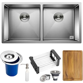 Cuba Dupla Quadrada Inox 304 Cozinha Pia Embutir  Gourmet 9040 Premium  Lixeira Embutir 5L, Tábua Multiuso e Acessórios