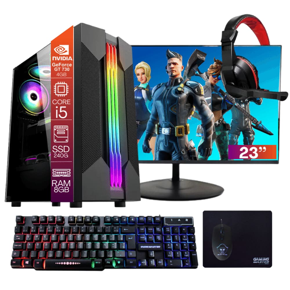 Computador Gamer TOB Core i5 SSD 240GB 8GB VGA GT730 4GB Windows 10 Pro Trial + Teclado/Mouse + Mouse Pad + Headset + Monitor 23