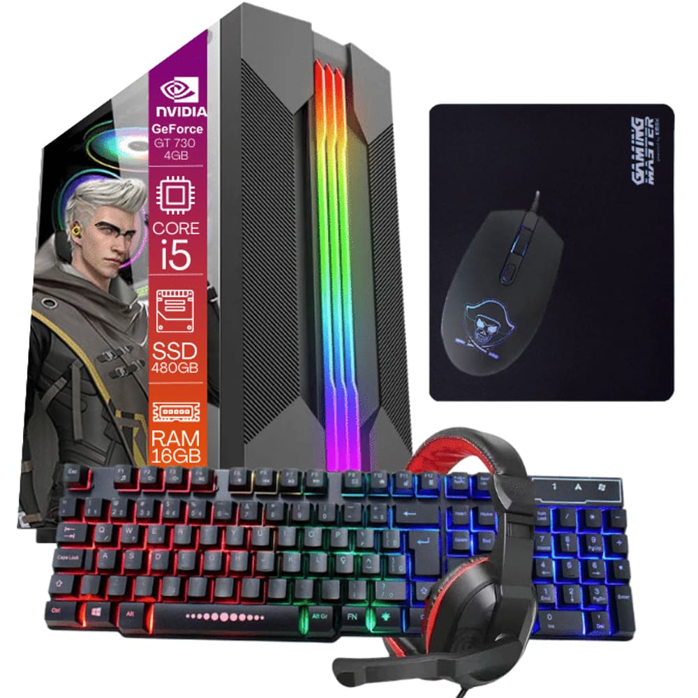 Computador Gamer TOB Core i5 SSD 480GB 16GB VGA GT730 4GB Windows 10 Pro Trial + Teclado/Mouse + Mouse Pad + Headset