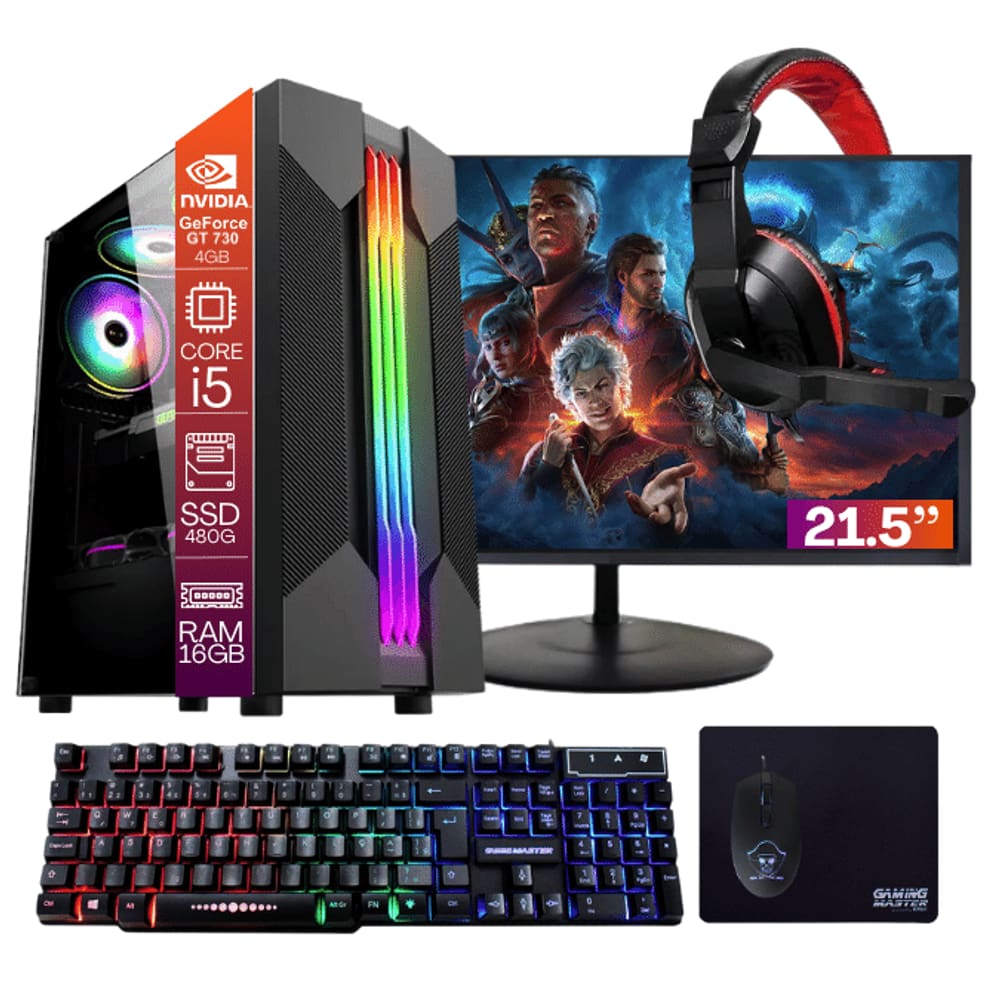 Computador Gamer TOB Core i5 SSD 480GB 16GB VGA GT730 4GB Windows 10 Pro Trial + Teclado/Mouse + Mouse Pad + Headset + Monitor 21.5