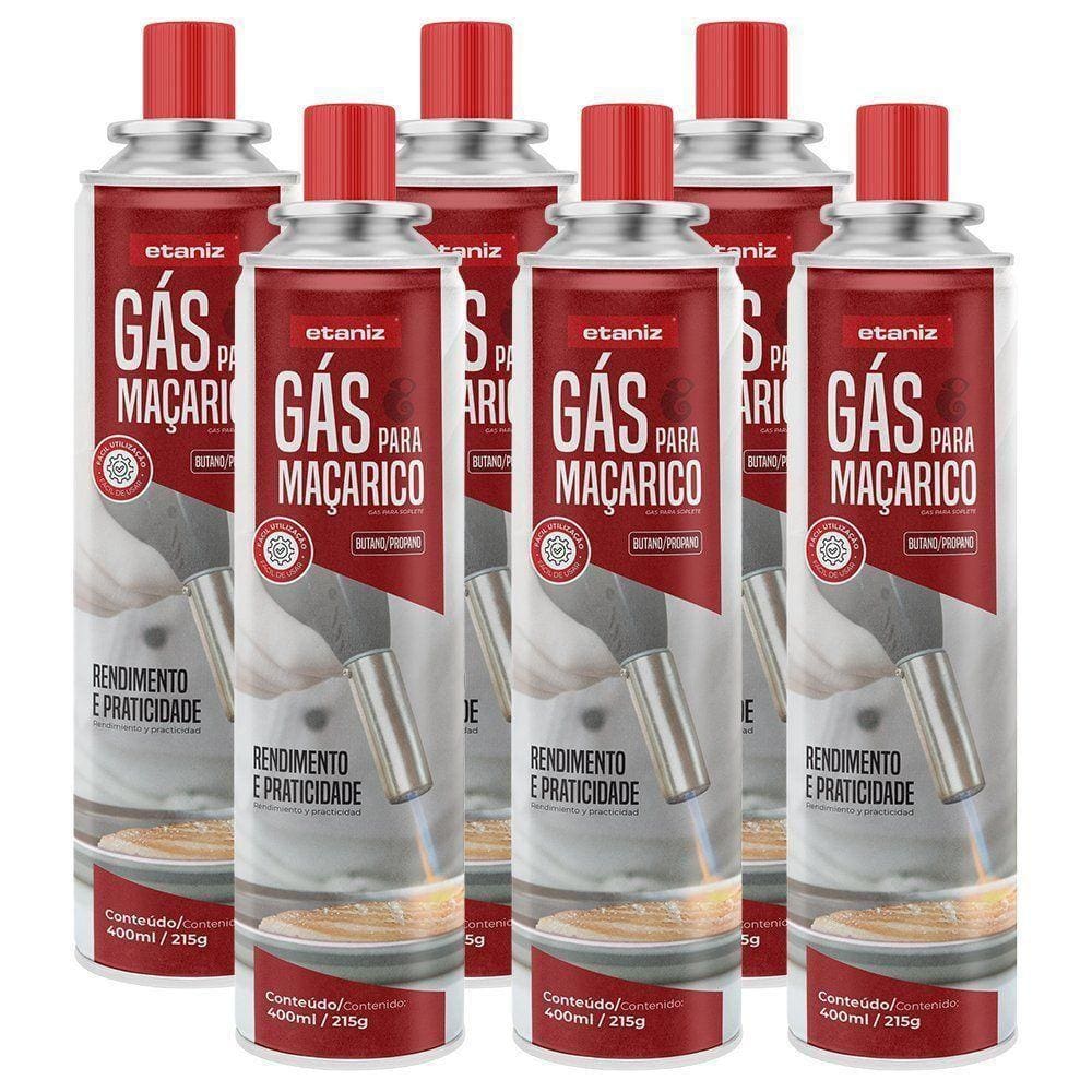 Kit 6 Pc Maçarico Portátil Culinário E 6 Cartuchos De Gás Para Maçaricos
