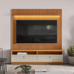 rack com painel para tv até 75 polegadas ouro preto 2 gv nature e off white