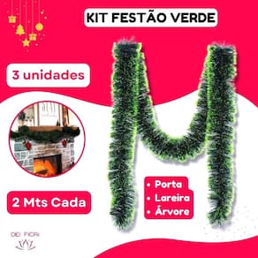 Kit 3 Un Festão Verde Escuro Decoração De Natal C/ 2Mts Cada