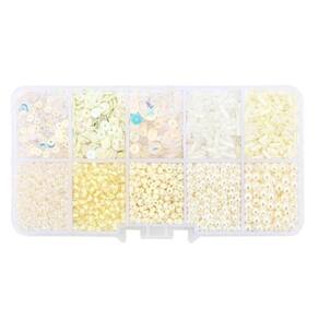 Kit Pedrarias Caixa Miçangas Creme 13x6.5cm - 100% Plástico