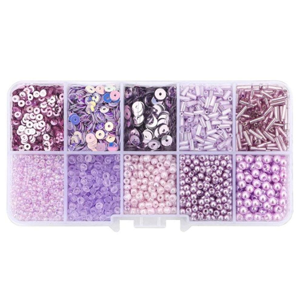 Kit Pedrarias Caixa Miçangas Lilás 13x6.5cm - 100% Plástico
