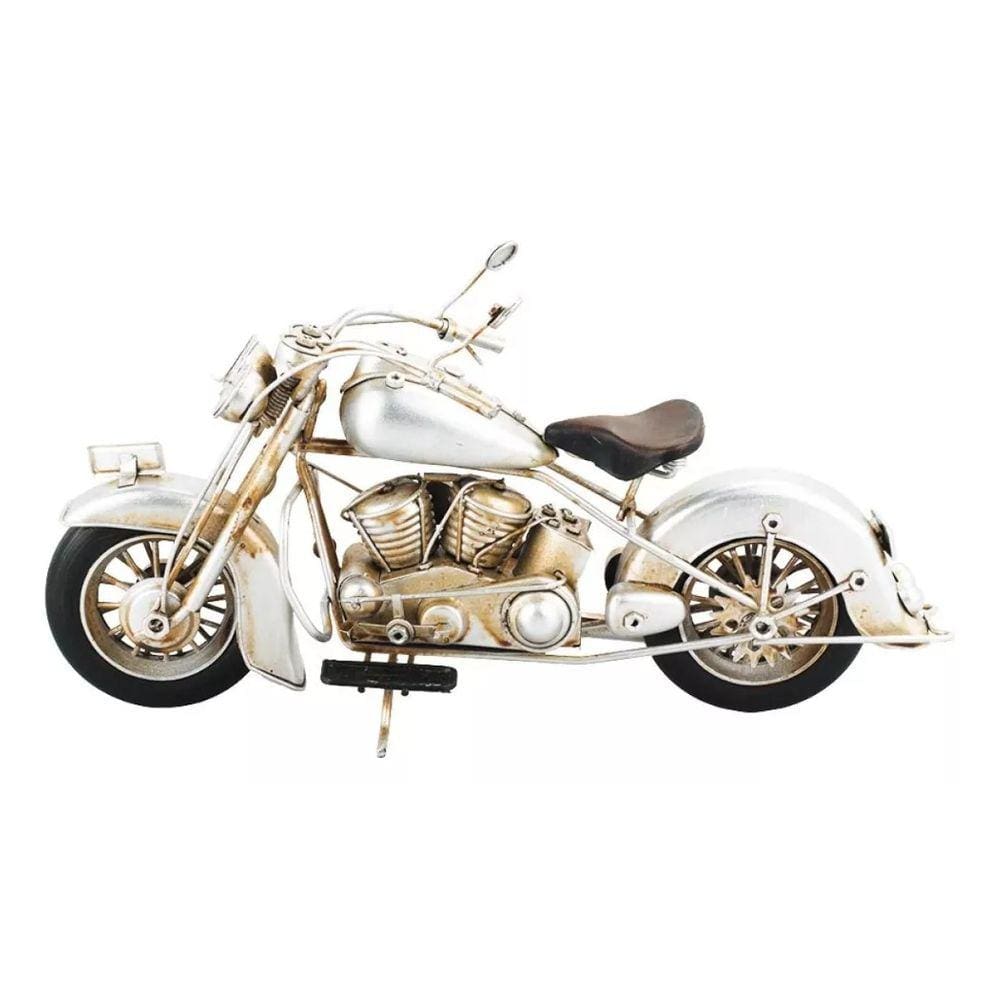 Motocicleta Prateada 13.5x28x9cm Estilo Retrô Vintage