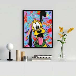 Quadro Decorativo Grafite Pluto 45x34cm - Branco com Vidro