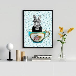 Quadro Decorativo Vintage Coelho 33x24cm - Branco com Vidro