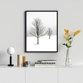 Quadro Decorativo Árvores na Neve 45x34cm - Madeira Preta