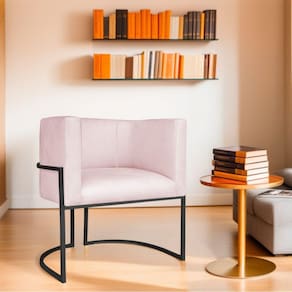 Poltrona Decorativa Base de Ferro Sintético Munique Rosa Bebê/Preto