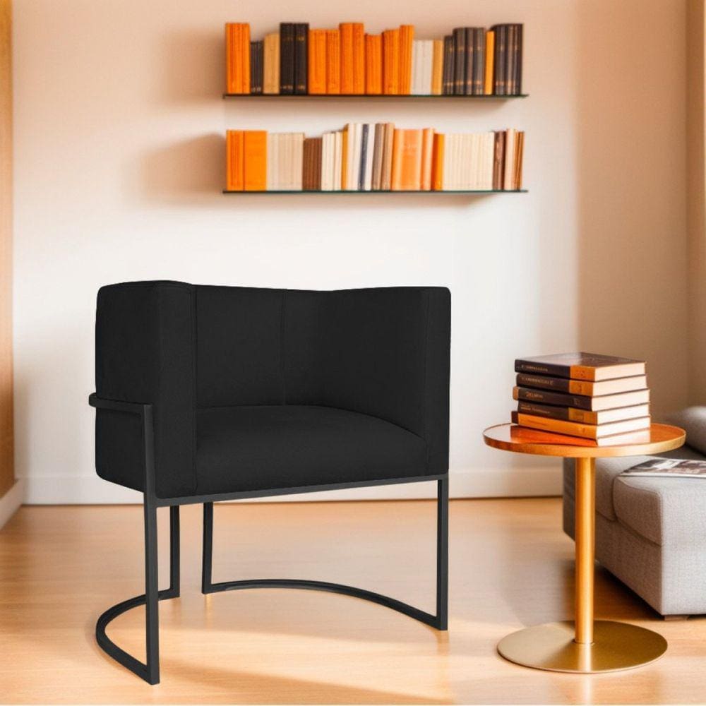 Poltrona Decorativa Base de Ferro Sintético Munique Preto