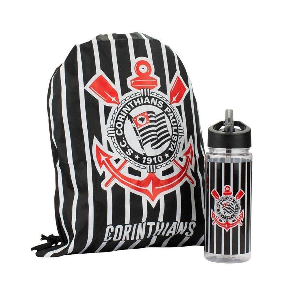 Mochila Saco Com Garrafa Corinthians 450ml Oficial