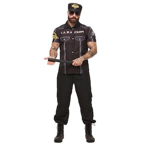Fantasia Policial Masculino Adulto Roupa Carnaval com Chapéu