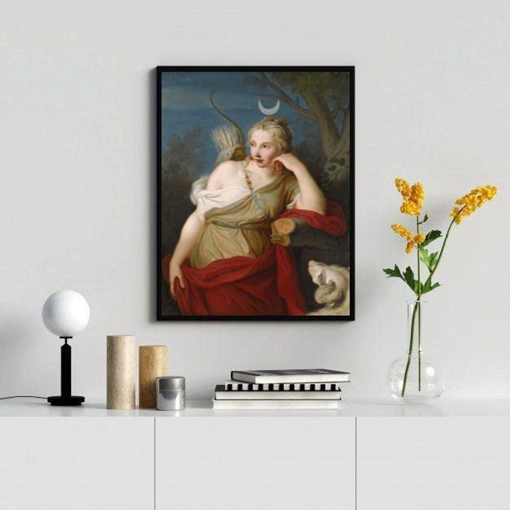 Quadro Decorativo Artemis - Deusa da Lua 24x18cm - Vidro - Preto