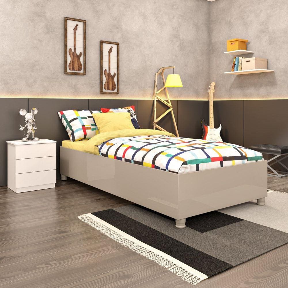 Cama Solteiro Mônaco em Mdp Off White/ Off White