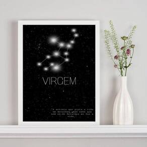 Quadro Decorativo Signo Virgem 33x24cm - Vidro e Moldura Preta
