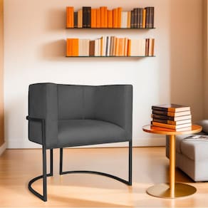 Poltrona Decorativa Base de Ferro Linho Munique Cinza Escuro/Preto