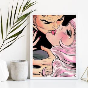 Quadro Vintage Casal Pop Art 33x24cm - Vidro e Moldura Branca