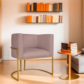 Poltrona Decorativa Base de Ferro Linho Munique Rosê/Dourado
