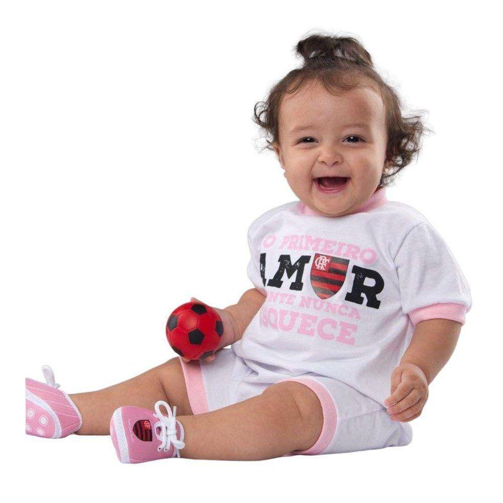 Macacão Bebê Flamengo Primeiro Amor Rosa - Torcida Baby