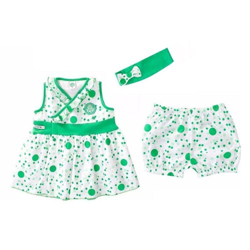 Vestido Bebê Infantil Palmeiras com Shorts e Tiara Oficial