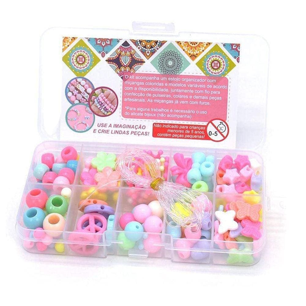 Kit Micangas Infantil Coloridas Montar Pulseiras 200 pecas