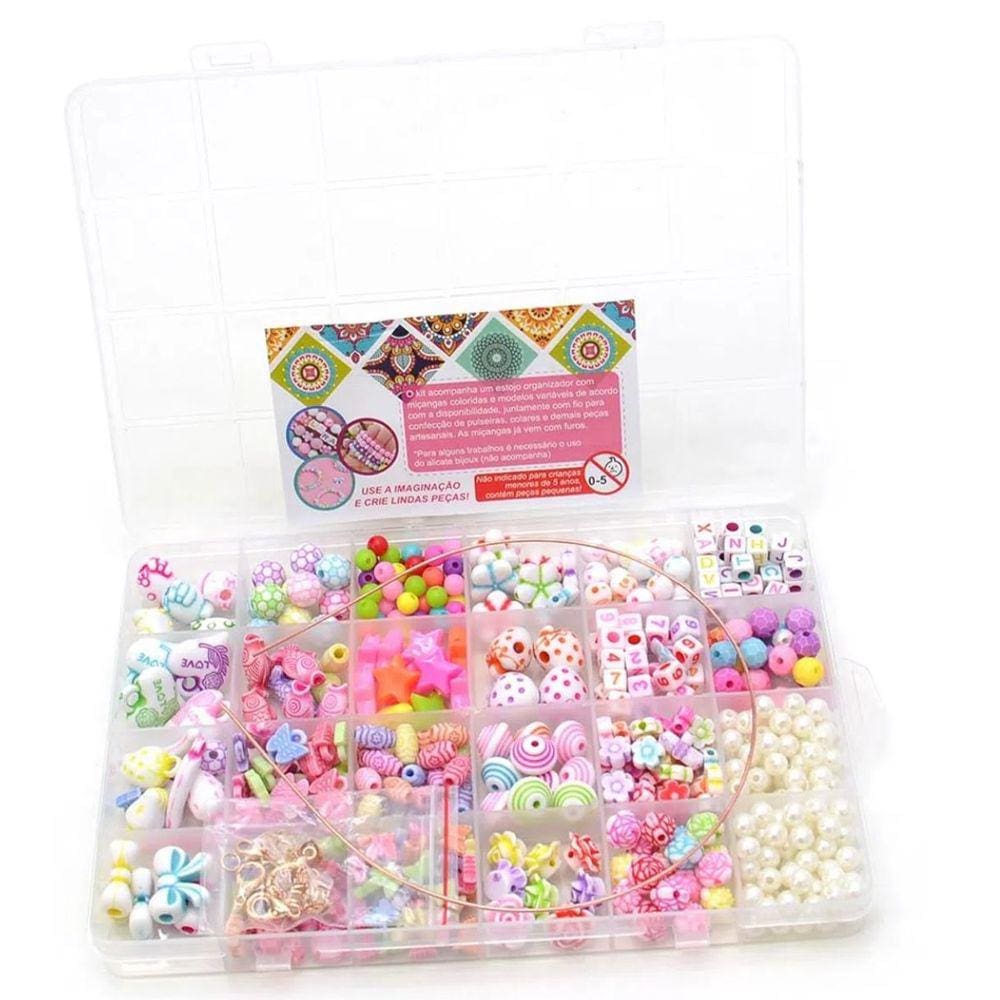 Kit Micangas Infantil Coloridas Montar Pulseiras 550 Peças