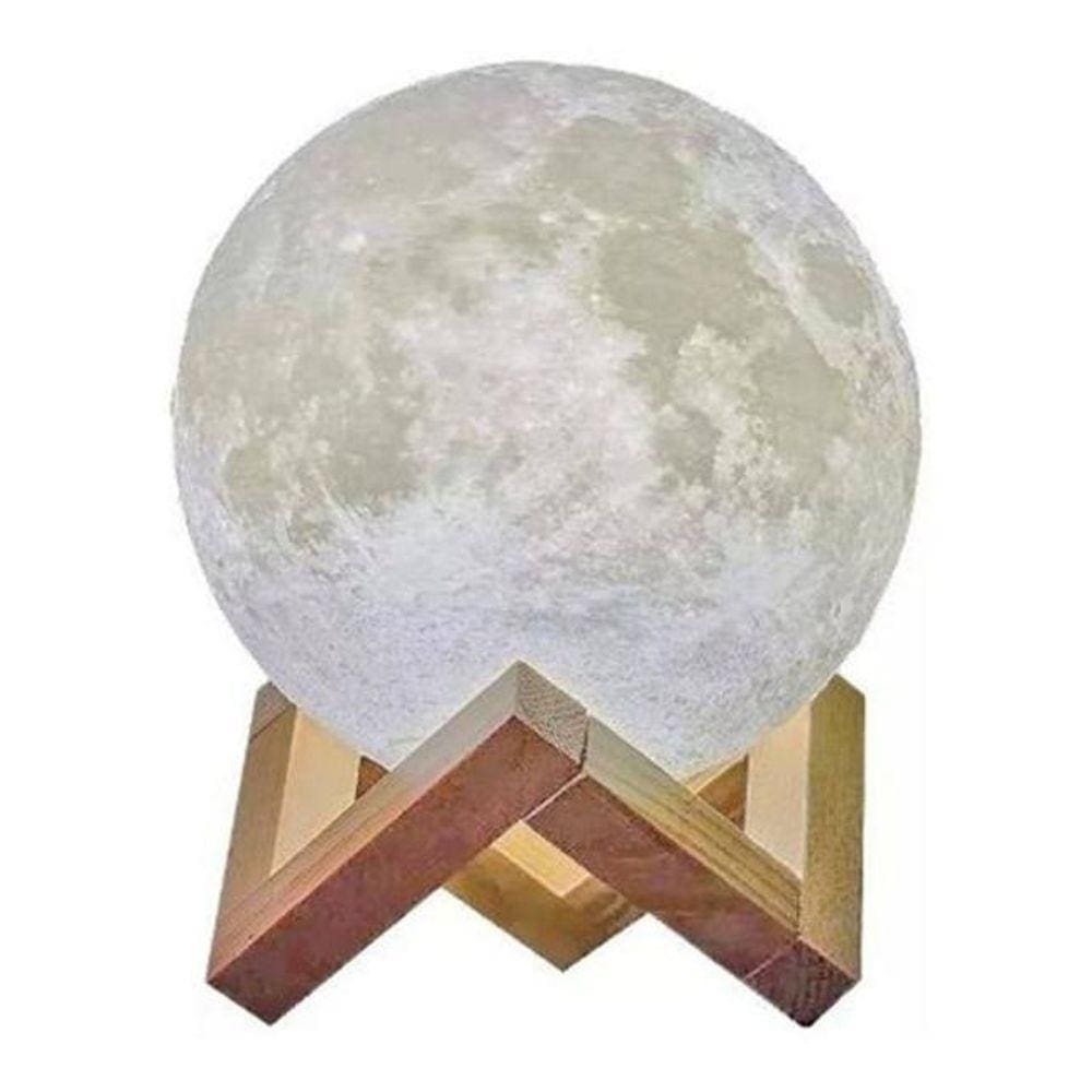 Luminária Lua Cheia 3D Abajur Usb Touch 3 Cores Suporte