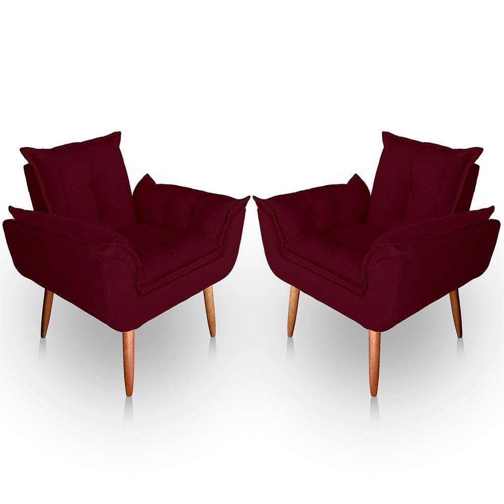 Kit 02 Poltrona para Sala e Quarto Decorativa Opala Suede Bordo
