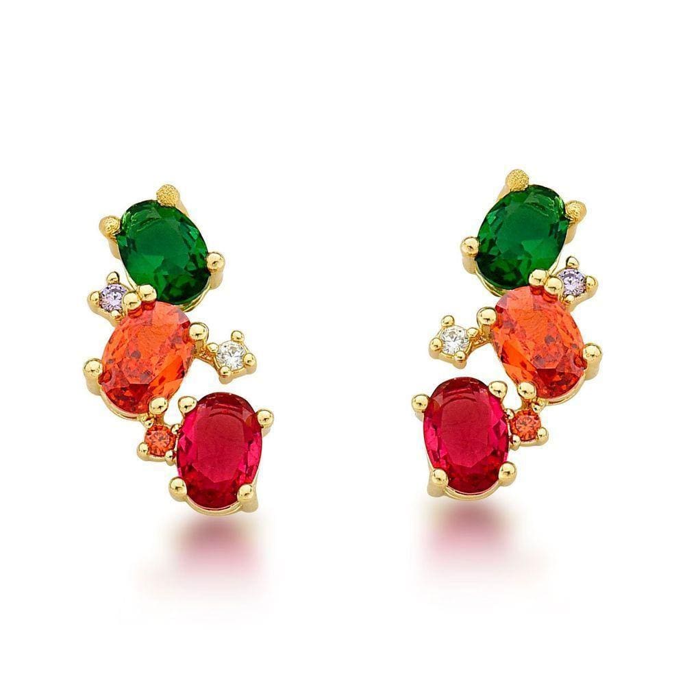 Brinco Earcuff Com Zircônias Ovais Em Cores Banhados A Ouro 18k Colorida