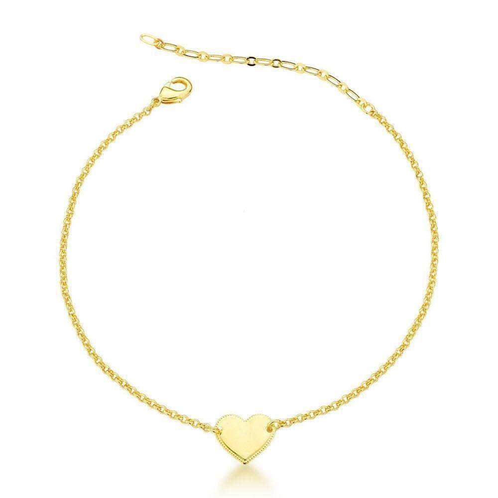 Tornozeleira Com Delicado Coração Banhada A Ouro 18k 20cm