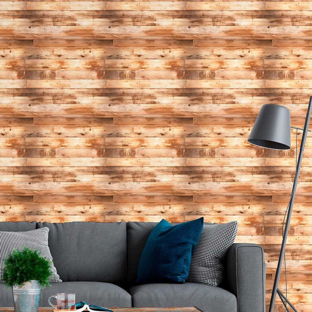Papel de Parede Auto Adesivo efeito Madeira tábua marrom clara Vinil Decorado Quarto Cozinha 9m