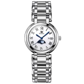 Relógio De Pulso Feminino Lua Minimalista Em Aço Inoxidável Branco