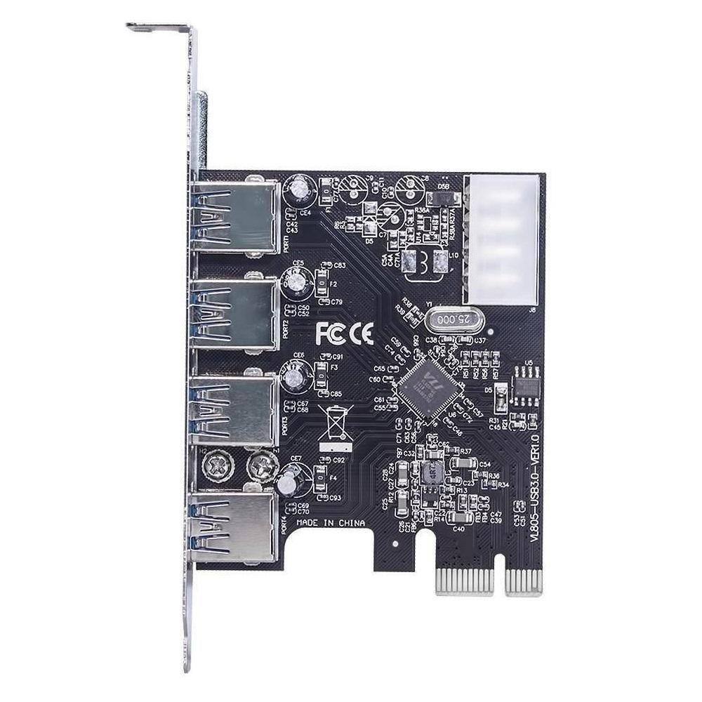 Placa Controladora Pci-e X1 Usb 3.0 (5gbps) Com 4 Portas Usb