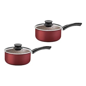 Kit Com 2 Panela Tramontina Paris Antiaderente Com Tampa de Vidro 16 cm 18 cm Vermelho