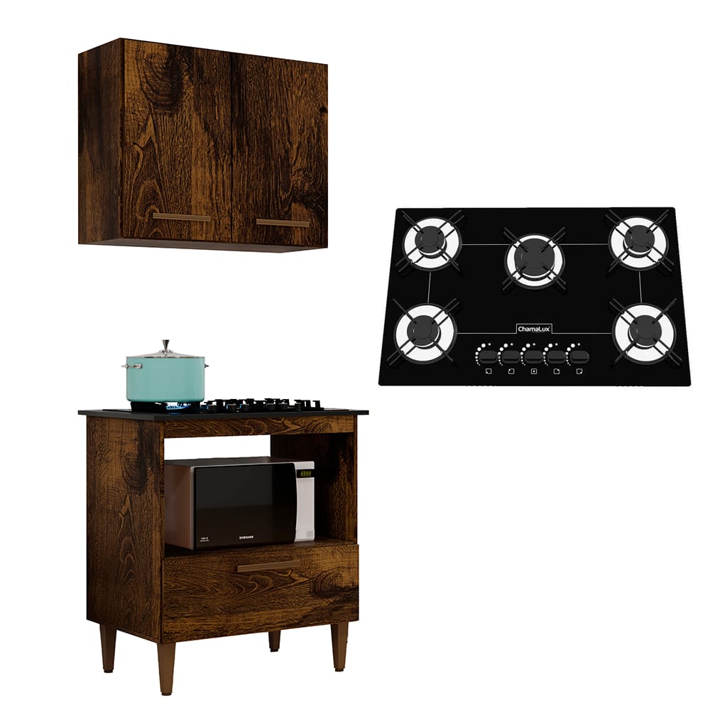 Kit Balcão Cooktop Chamalux 5 Bocas e Armario Aereo