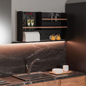 Porta Condimentos em Aço Carbono Preto e Madeira C/ Porta Papel - 80cm Linha Home