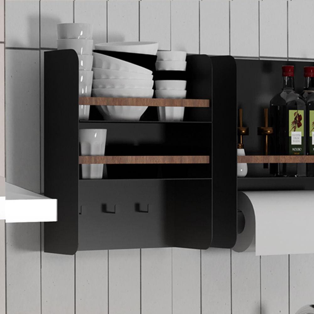 Organizador Multiuso Cozinha em Aço Carbono Preto Madeira  - 40cm Linha Home