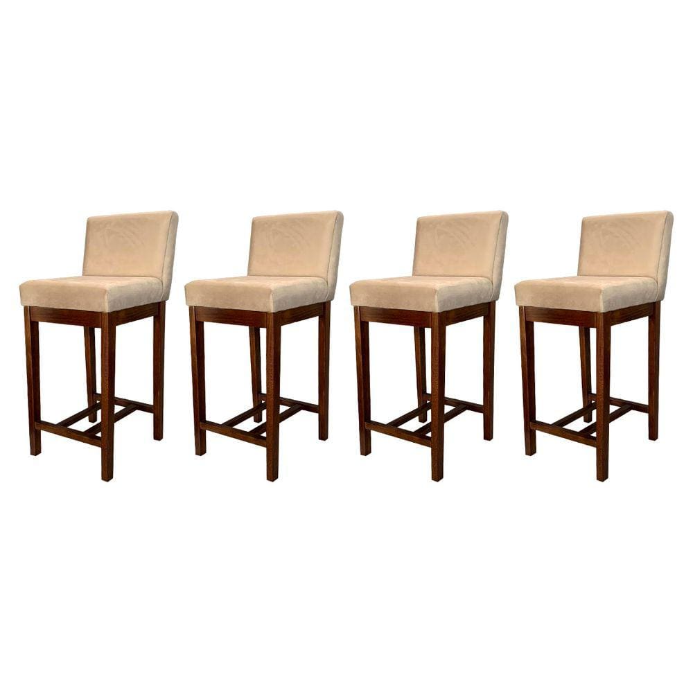 Kit 4 Banquetas Estofadas Média Moderna Lisboa Madeira Capuccino Suede Bege CCS