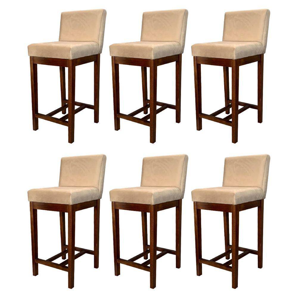Kit 6 Banquetas Média para Bancada Gourmet Lisboa Madeira Capuccino Suede Bege CCS