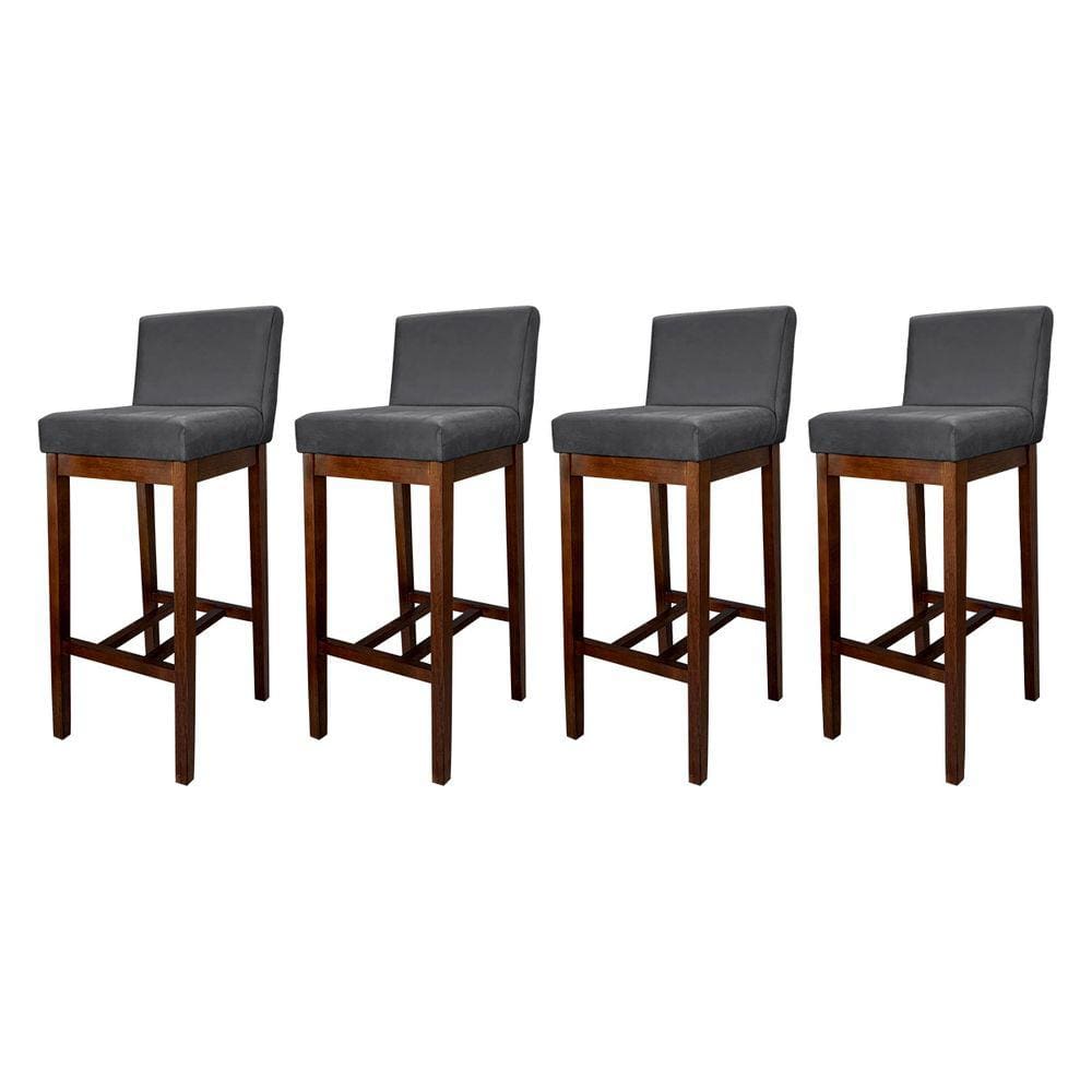 Kit 4 Banquetas Alta com Encosto Estofado Lisboa Madeira Capuccino Suede Cinza CCS