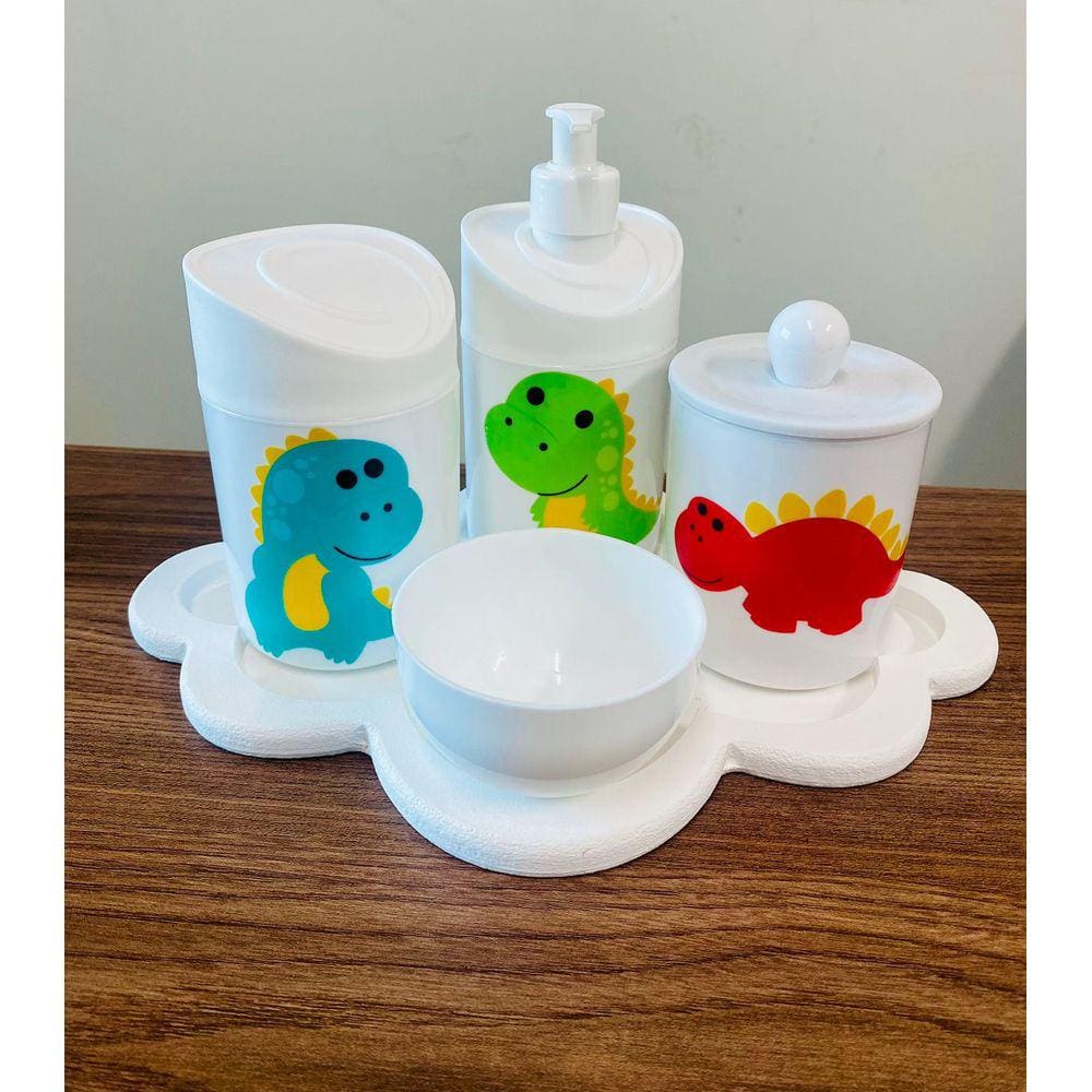 Kit Higiene Dino Baby c/bandeja nuvem branca