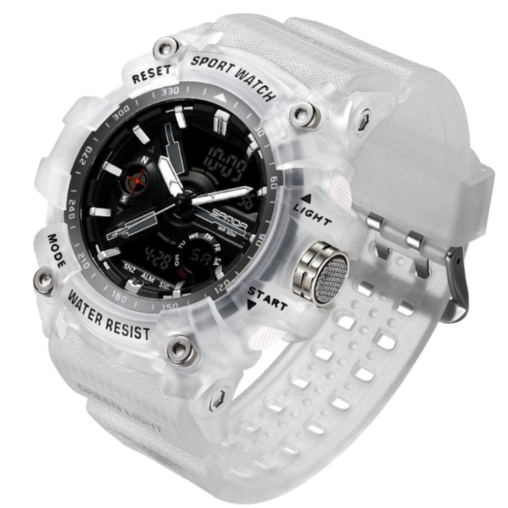 Relógio De Pulso Masculino Esportivo De Quartzo Dual Display Digital A Prova D´agua Branco