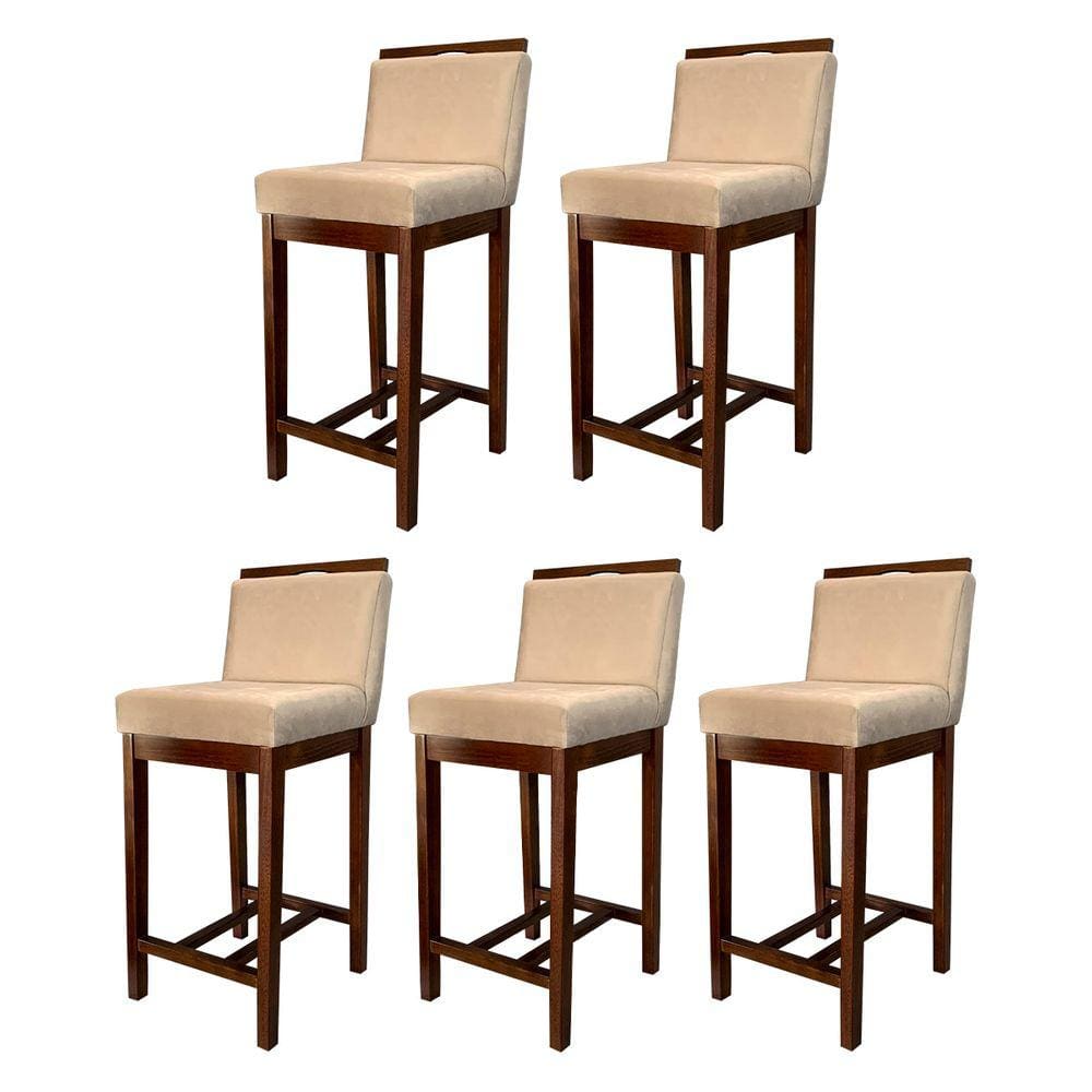 Kit 5 Banquetas Média para Bancada Gourmet Líbia Madeira Capuccino Suede Bege CCS