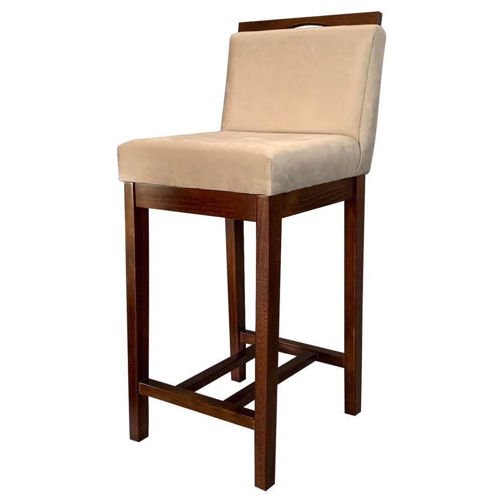 Banqueta Média para Bancada Gourmet Líbia Madeira Capuccino Suede Bege CCS