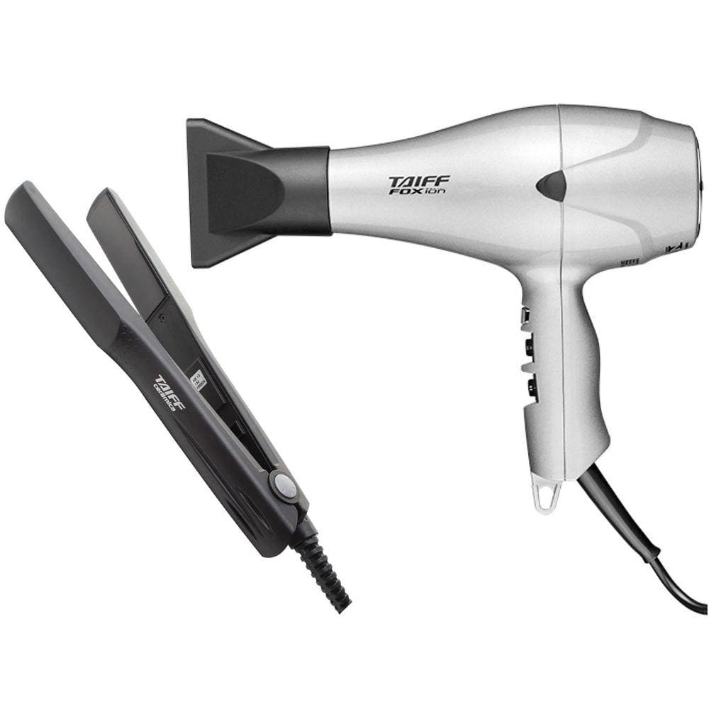 Kit Taiff - Secador Profissional Fox Ion Prata 2000W 220V + Prancha Ceramica 180ºc