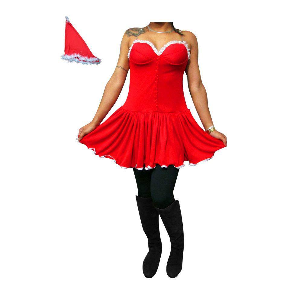 Vestido Mamãe Noel Adulto com Gorro Fantasia Noelete Ajudante do Papai Noel Traje Natalino Cosplay Noela Festa Natal